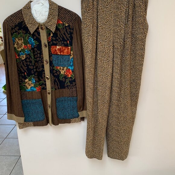 Vintage 1990's 2 Piece Carole Little 4P Pants Set Leopard Pants & Jacket - Picture 2 of 11